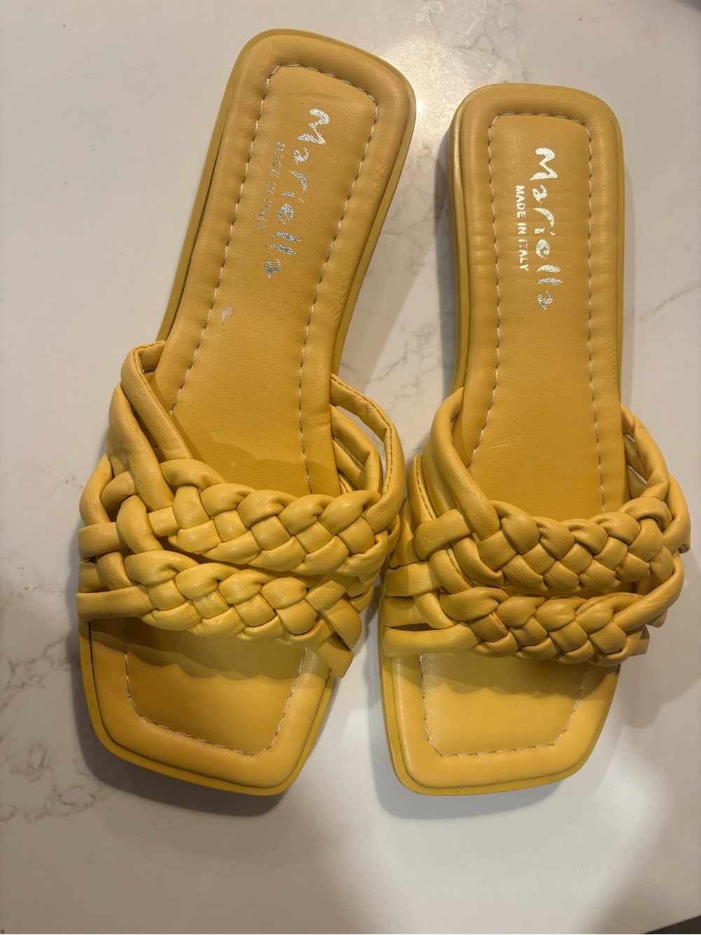 Maricella Yellow Braided Slide Sandals